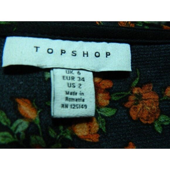 Topshop Blouse Black Red Floral Print‎ Corset Tie Cropped Long Sleeve Size 2 - Picture 7 of 8